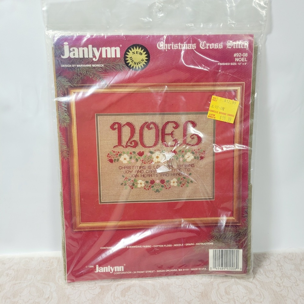 Janlynn Christmas Cross Stitch Kit NOEL Vtg 1990 New Sealed 92-08
